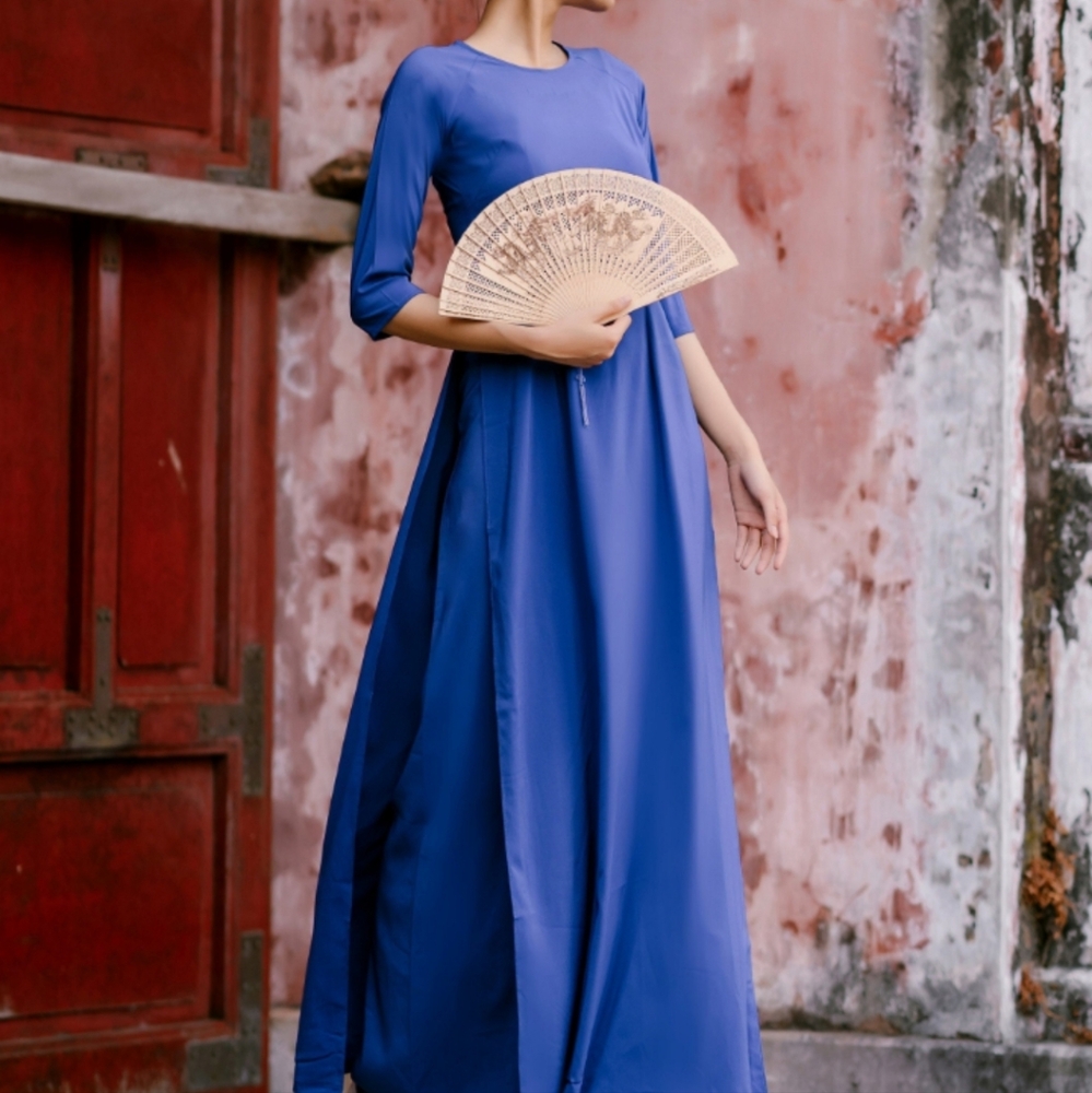 Chiffon Plain Ao Dai - Royal Blue